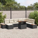 Set de Canapé de Jardin de 9 pièces vidaXL avec Coussins Noir Rattan Poly Acacia