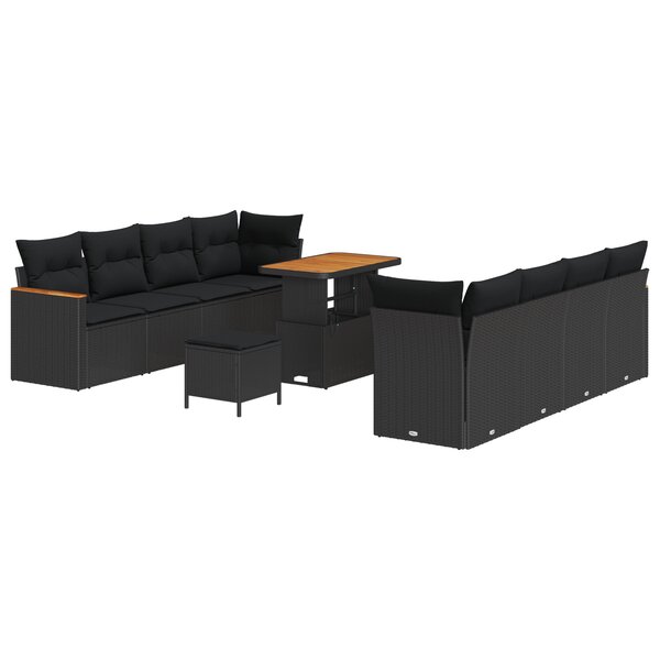 Ensemble de canapés jardin 11 pièces avec coussins Noir Rotin Polyéthylène Acacia