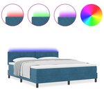 Lit Box Spring vidaXL avec Matelas & LED Bleu Sombre 180x200 cm Velours