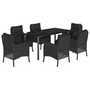 vidaXL Ensemble à manger de jardin coussins 7Pièces Noir Résine tressée
