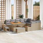 Ensemble de Canapé de Jardin 12 pièces avec Coussins Beige Poly Rotin Acacia
