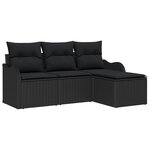 vidaXL Ensemble de Canapé de Jardin 4 Pièces avec Coussins en Rotin Poly Noir