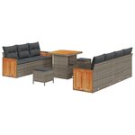 Canapé de Jardin de 10 pièces avec Coussins Gris en Rattan Poly d'Acacia