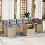 Ensemble de canapés de jardin 8 pièces avec coussins beige poly rattan