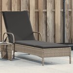 vidaXL Chaise longue avec roues et coussins gris clair résine tressée