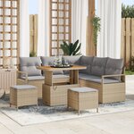 vidaXL Ensemble de Canapés de Jardin 8 Pièces avec Coussins Beige Poly Rotin Acacia