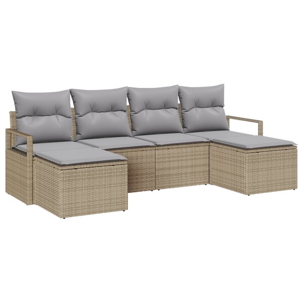 Ensemble de canapé de jardin 6 pièces avec coussins beige en rattan poly