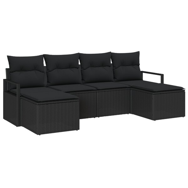 Ensemble de 6 pièces de canapé de jardin avec coussins Noir Poly Rattan