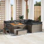 Canapés de Jardin 12 pièces avec Coussins Gris Poly Rattan Acacia