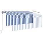 vidaXL Auvent automatique store LED capteur de vent 3x2 5 m Bleu/blanc