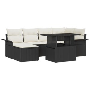 Ensemble de canapé de jardin vidaXL 7 pièces avec coussins en rotin noir