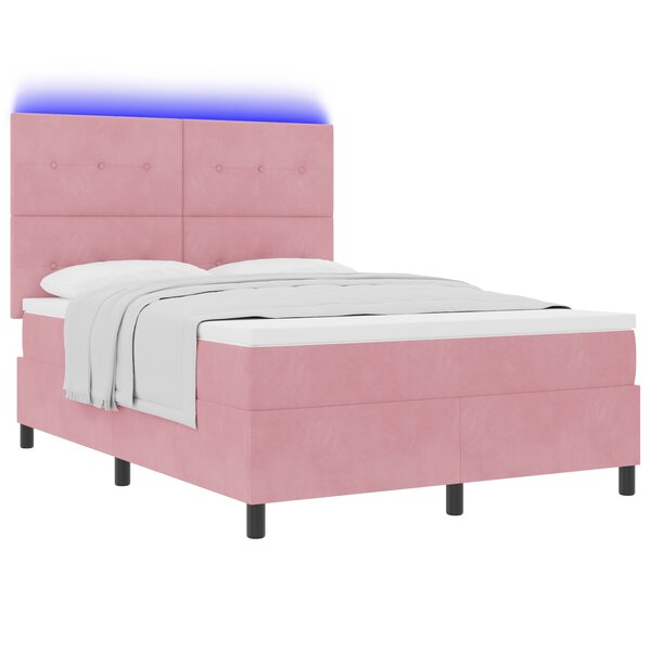 vidaXL Lit à ressorts avec matelas & LED rose 140x200 cm velours