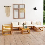 vidaXL Salon de jardin 7 Pièces avec coussin Crème Bois d'acacia solide