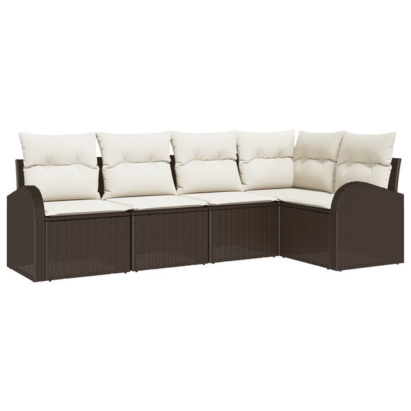Ensemble de canapé de jardin de 5 pièces avec coussins Marron Polyrattan