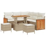 Ensemble de canapé de jardin 8 pièces avec coussins beige en poly rotin acacia