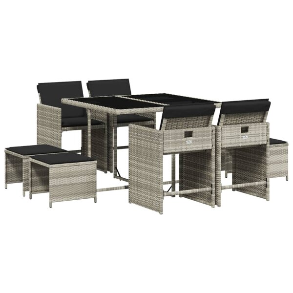 vidaXL Ensemble à manger de jardin et coussins 9 Pièces gris clair rotin