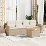 vidaXL Salon de jardin avec coussins 5 Pièces beige résine tressée