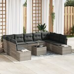 vidaXL Canapé de jardin 10 pièces avec coussins gris poly rattan