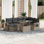 vidaXL Salon de jardin 8 Pièces avec coussins gris clair résine tressée