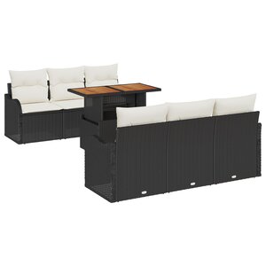 Ensemble de 7 Pièces de Canapé de Jardin avec Coussins Noir Osier Poly