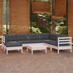 vidaXL Salon de jardin 8 Pièces avec coussins blanc bois de pin massif