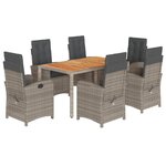 vidaXL Ensemble à manger de jardin et coussins 7 Pièces gris rotin