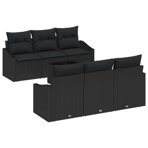 vidaXL Ensemble de Canapé de Jardin de 7 pièces avec Coussins Noir Rattan