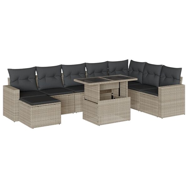 vidaXL Salon de jardin 9 Pièces avec coussins gris clair résine tressée