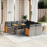 vidaXL Salon de jardin 9 Pièces avec coussins gris résine tressée