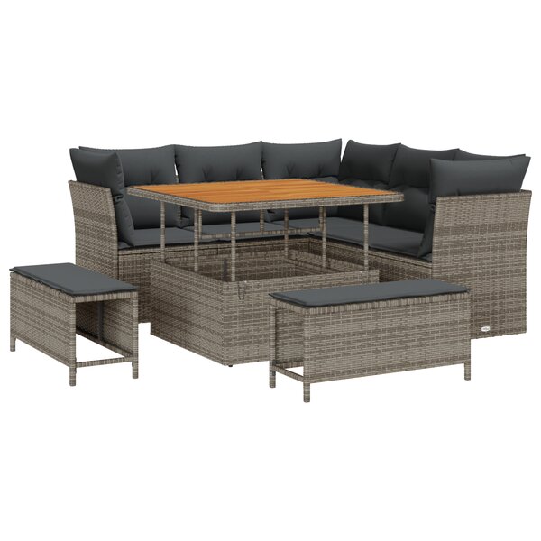 Set de Canapés de Jardin de 8 Pièces avec Coussins en Gris Rotin Synthétique Acacia