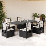 vidaXL Ensemble à manger de jardin coussins 7Pièces Noir Résine tressée