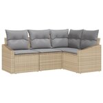 vidaXL Ensemble de canapé de jardin de 4 pièces avec coussins beige en poly rotin