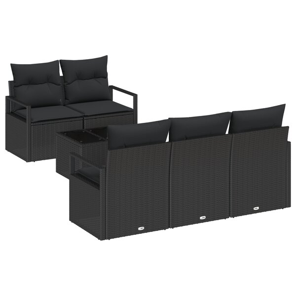 Canapés de Jardin 6 Pièces avec Coussins Noir Rattan Poly