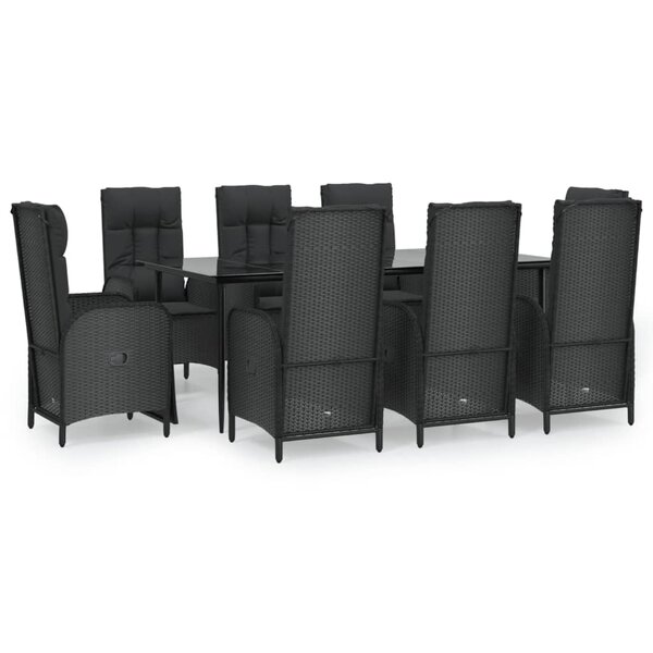 vidaXL Ensemble à manger jardin 9Pièces et coussins noir résine tressée