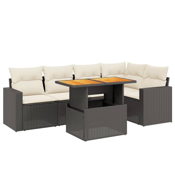 vidaXL Salon de jardin 6 Pièces avec coussins noir résine tressée