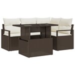 Canapé de Jardin 5 Pièces avec Coussins Marron Rattan Poly