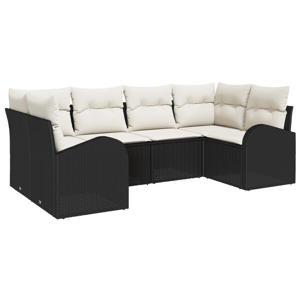 vidaXL Ensemble de Canapé de Jardin 6 Pièces avec Coussins Noir Rattan Poly