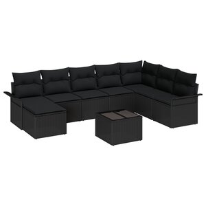 vidaXL Ensemble de Canapé de Jardin 9 pièces avec Coussins Rattan Poly Beige