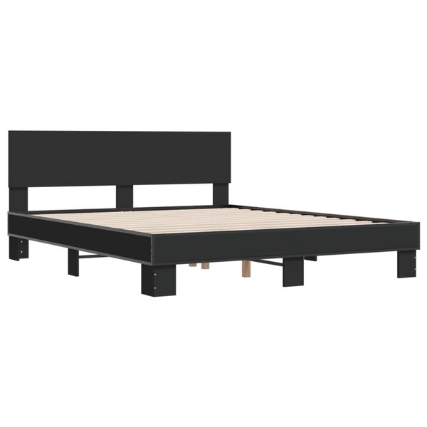 vidaXL Cadre de lit noir 150x200 cm bois d'ingénierie et métal