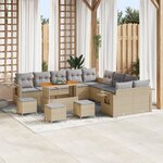 Set de sofas de jardin 14 pièces avec coussins Beige Polyrotin Acacia