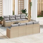 vidaXL Ensemble de Canapés de Jardin 9 Pièces avec Coussins Beige en Rotin Synthétique