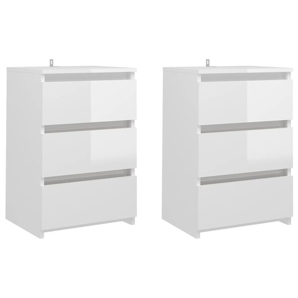 vidaXL Tables de chevet 2 Pièces Blanc brillant 40x35x62 5 cm Aggloméré