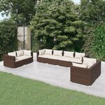 vidaXL Salon de jardin 8 Pièces avec coussins Résine tressée Marron