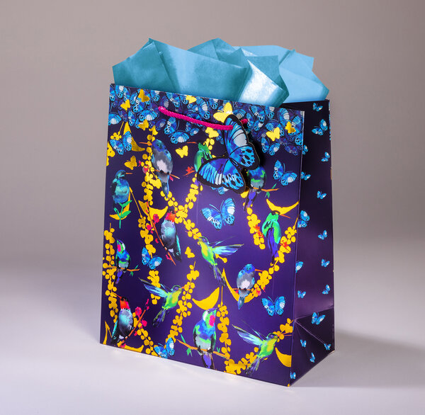Sac cadeau colibri gm l 26 x h 32,5 papillons