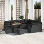 Ensemble de Canapé de Jardin 12 Pièces Noir Poly Rattan Acacia