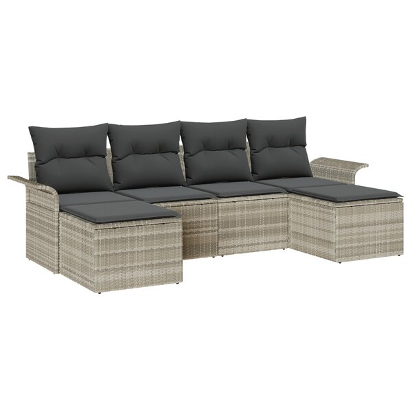 vidaXL Ensemble de Canapés de Jardin 6 Pièces avec Coussins Gris Clair Rattan Poly
