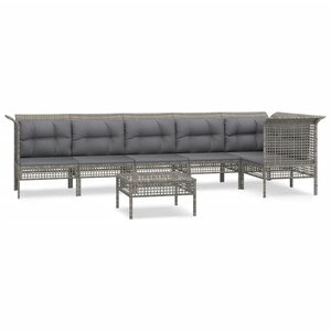 vidaXL Salon de jardin 7 Pièces avec coussins Gris Résine tressée