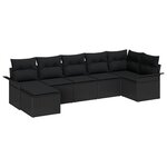 vidaXL Set de Canapés de Jardin 7 Pièces avec Coussins Noir Poly Rattan
