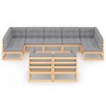 Salon de jardin meuble d'extérieur ensemble de mobilier 9 pièces avec coussins bois de pin massif 02_0017936