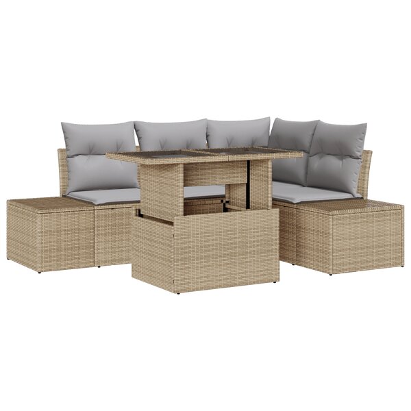 vidaXL Ensemble de 5 Pièces de Canapés de Jardin avec Coussins Beige en Rotin Synthétique